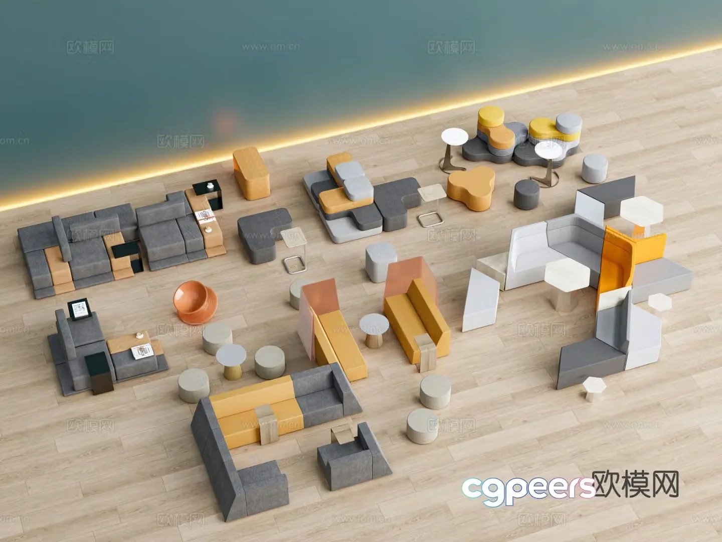 Modern office sofa booth sofa leisure area sofa 3D model