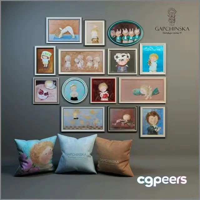 3ds Max Free – Decorative set of paintings and pillows for baby boy