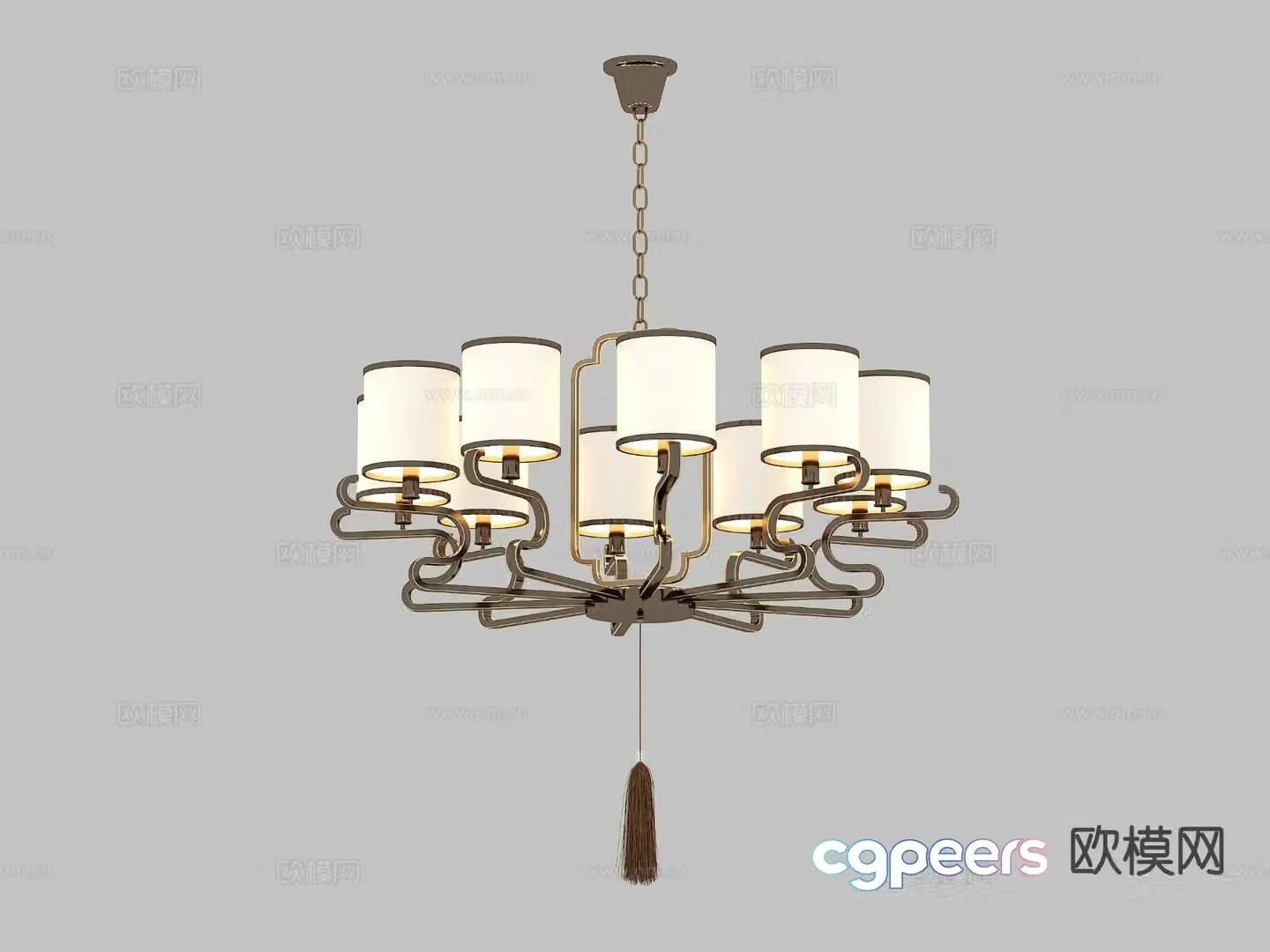 Chinese style multi-head chandelier 3d model