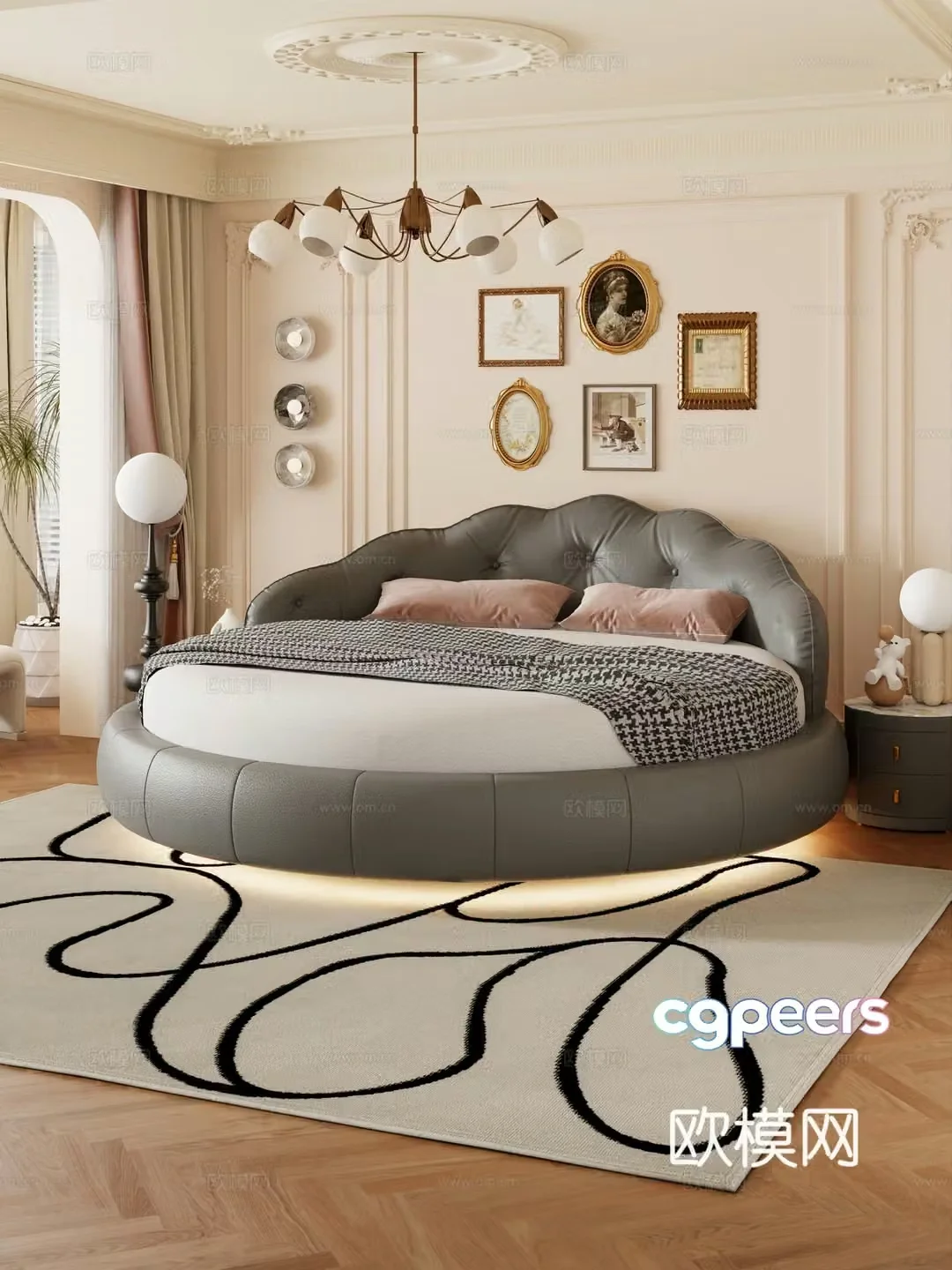Round bed Double bed Bedding decoration 3d model