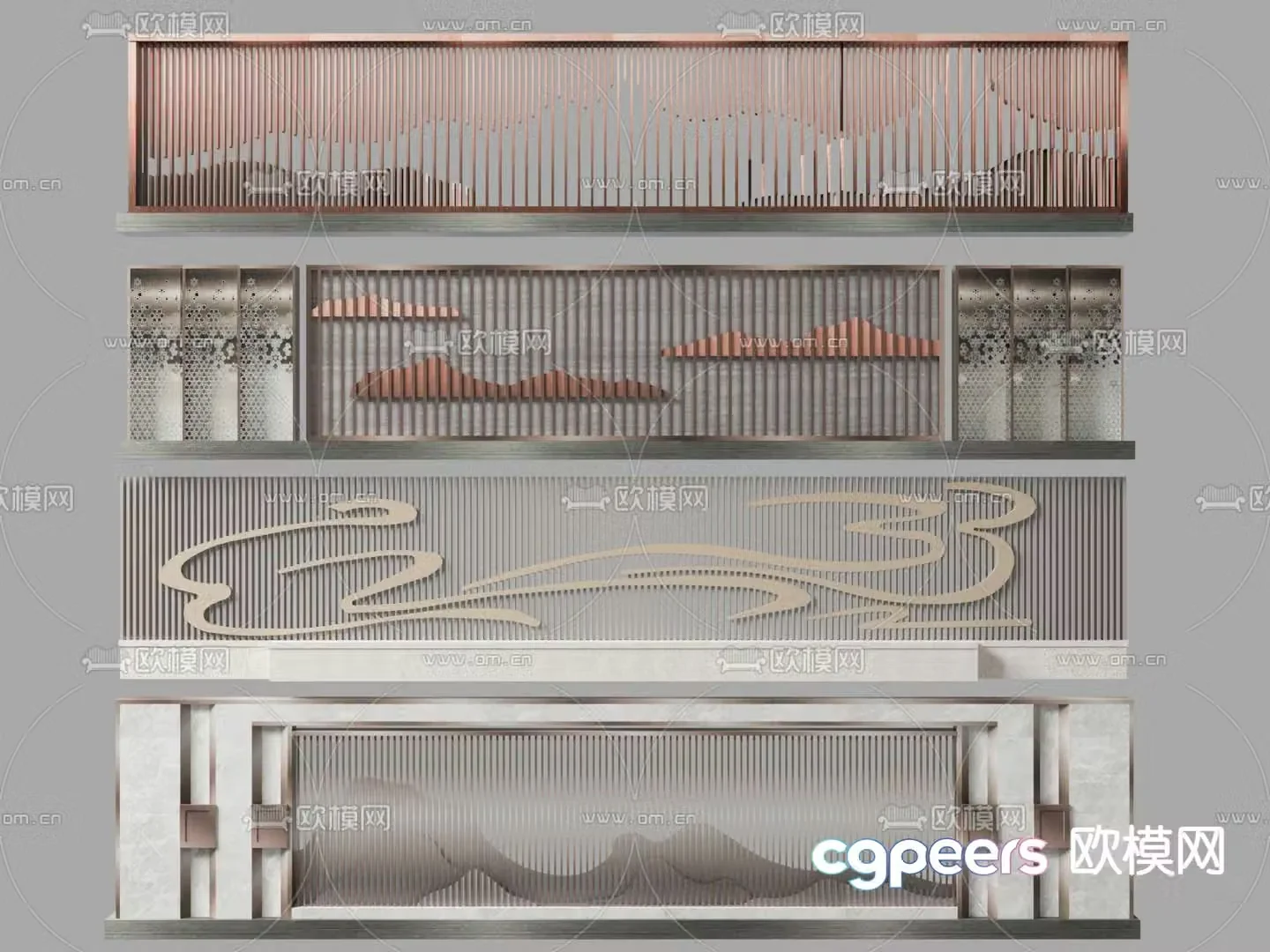 Grille landscape wall landscape grille landscape wall moirÃ© landscape wall 3D model