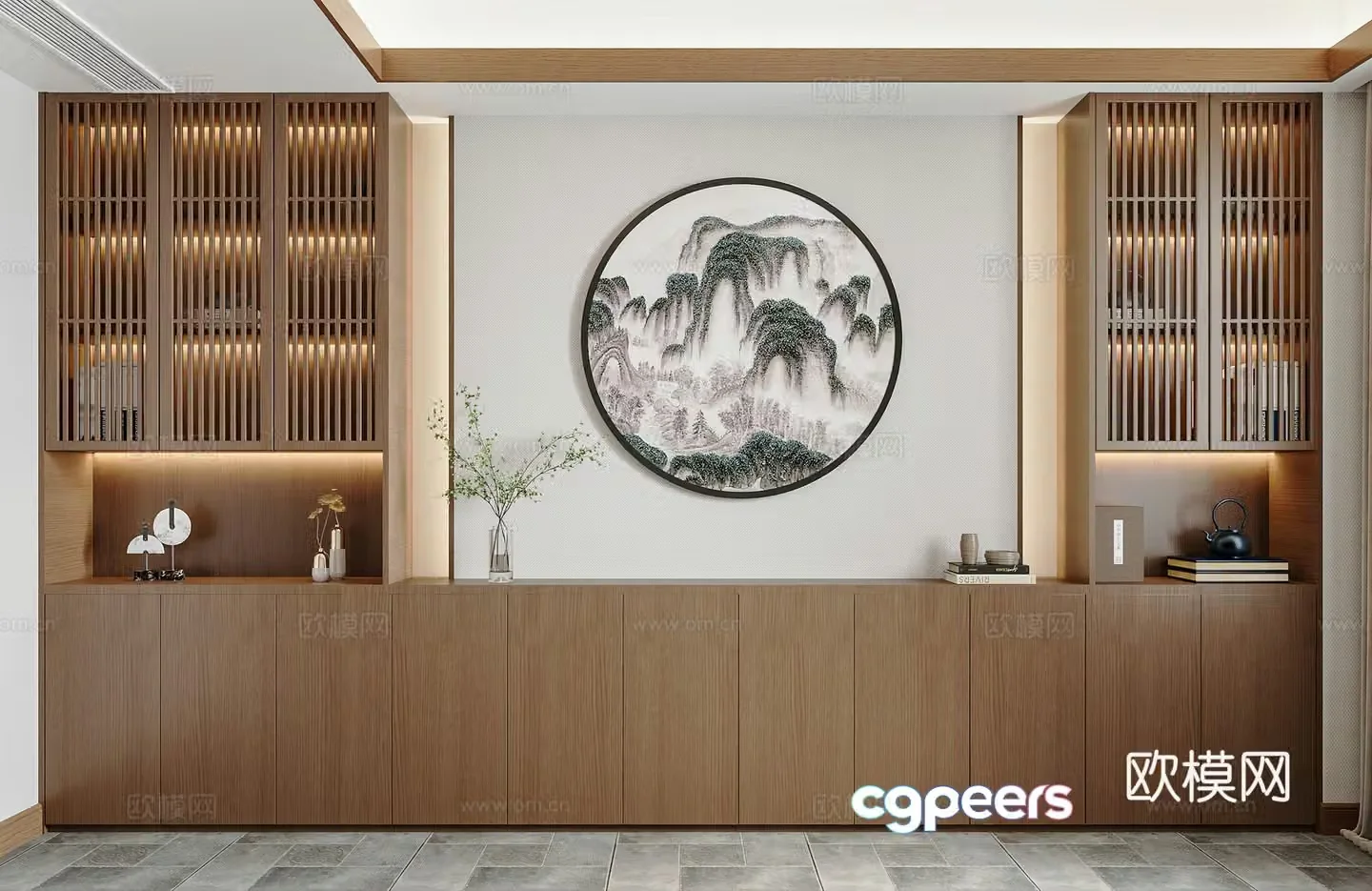 New Chinese style bookcase Study bookcase Office bookcase Bookcase Combination Tea room cabinet New Chinese style cabinet 3D model