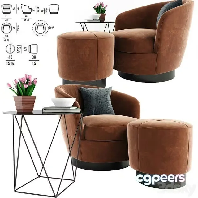 3ds Max Free – Jacques Armchair With Table and decor