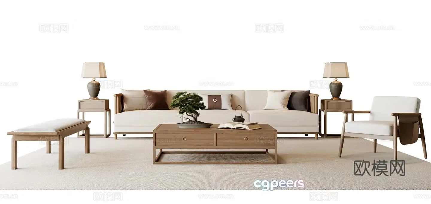 New Chinese sofa coffee table combination 3D model