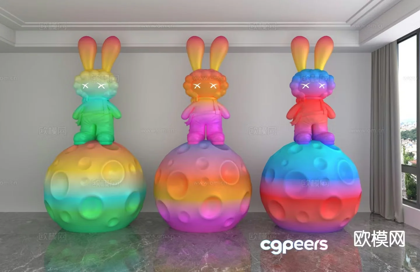 Modern colorful rabbit doll trendy ornaments 3D model