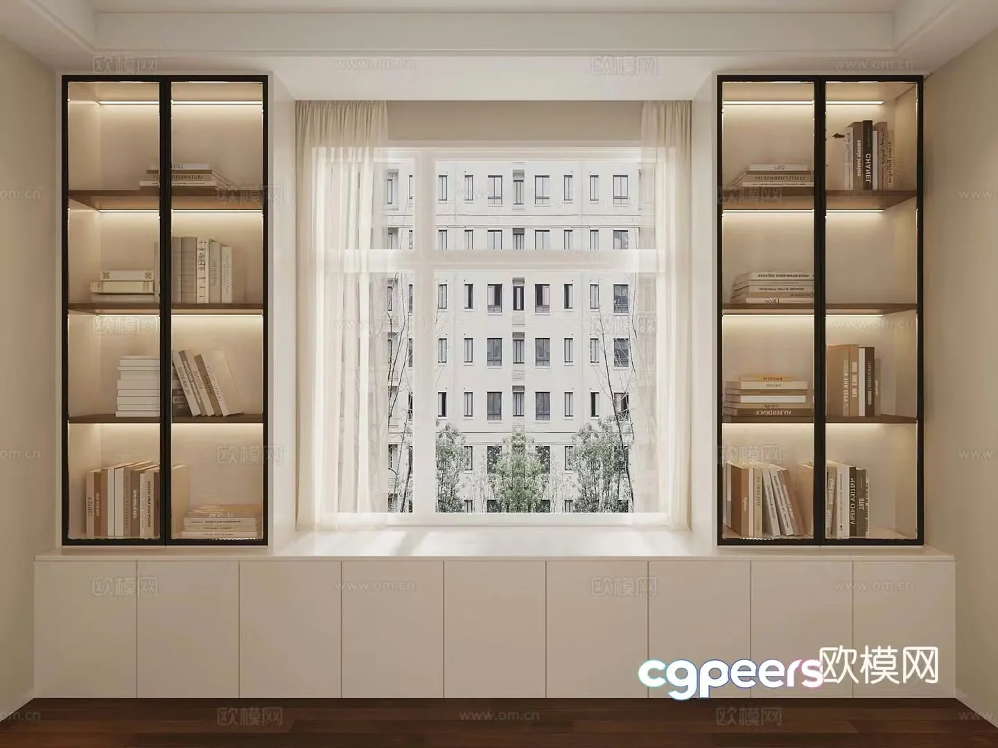 04 Modern Cream Style Bookcase Sideboard Wine Cabinet Locker 3D Model