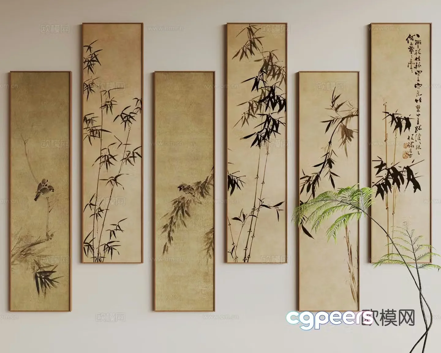 New Chinese style hanging painting bamboo painting vertical hanging painting 3d model