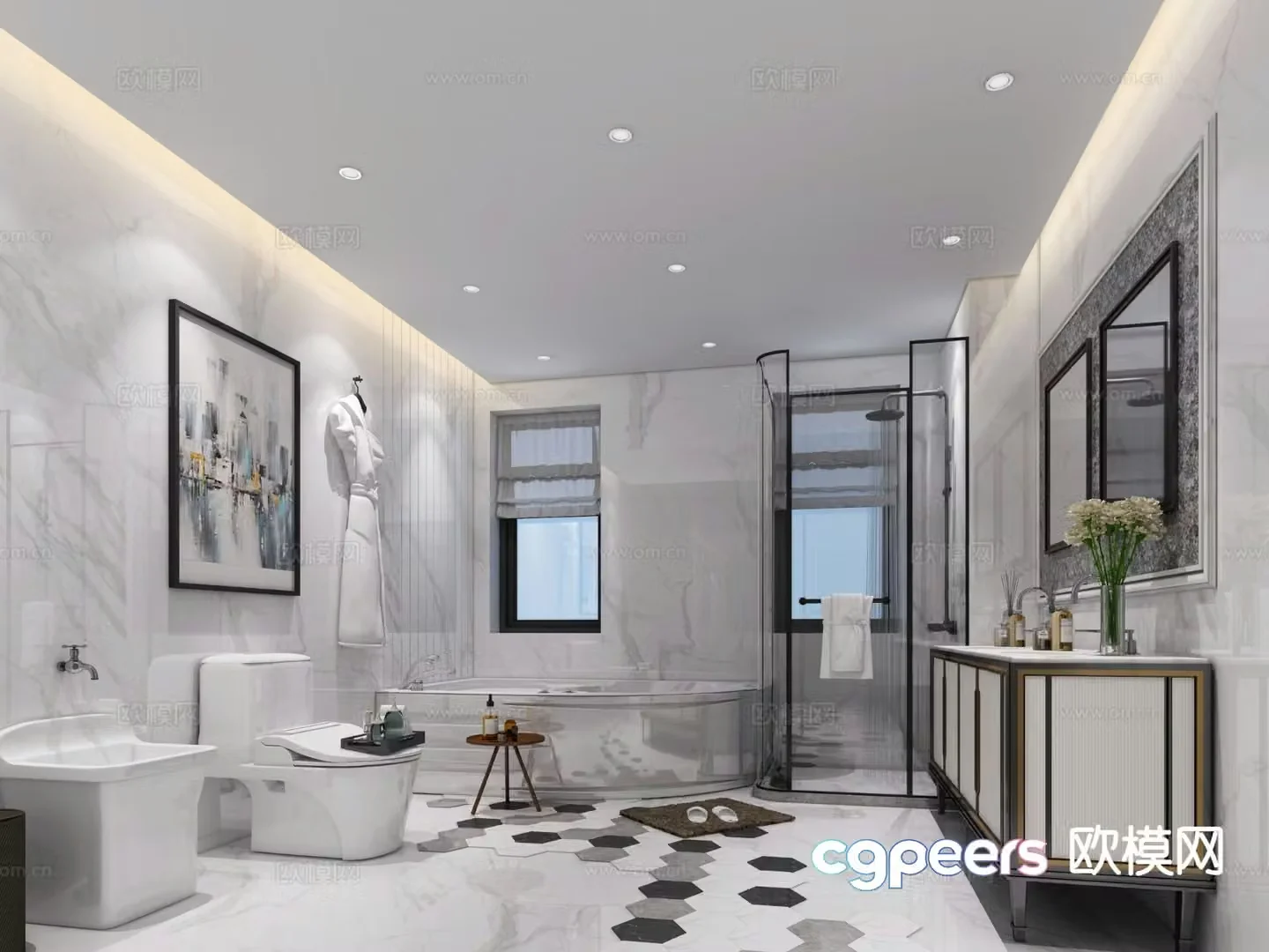 Modern villa bathroom bathroom toilet 3d model