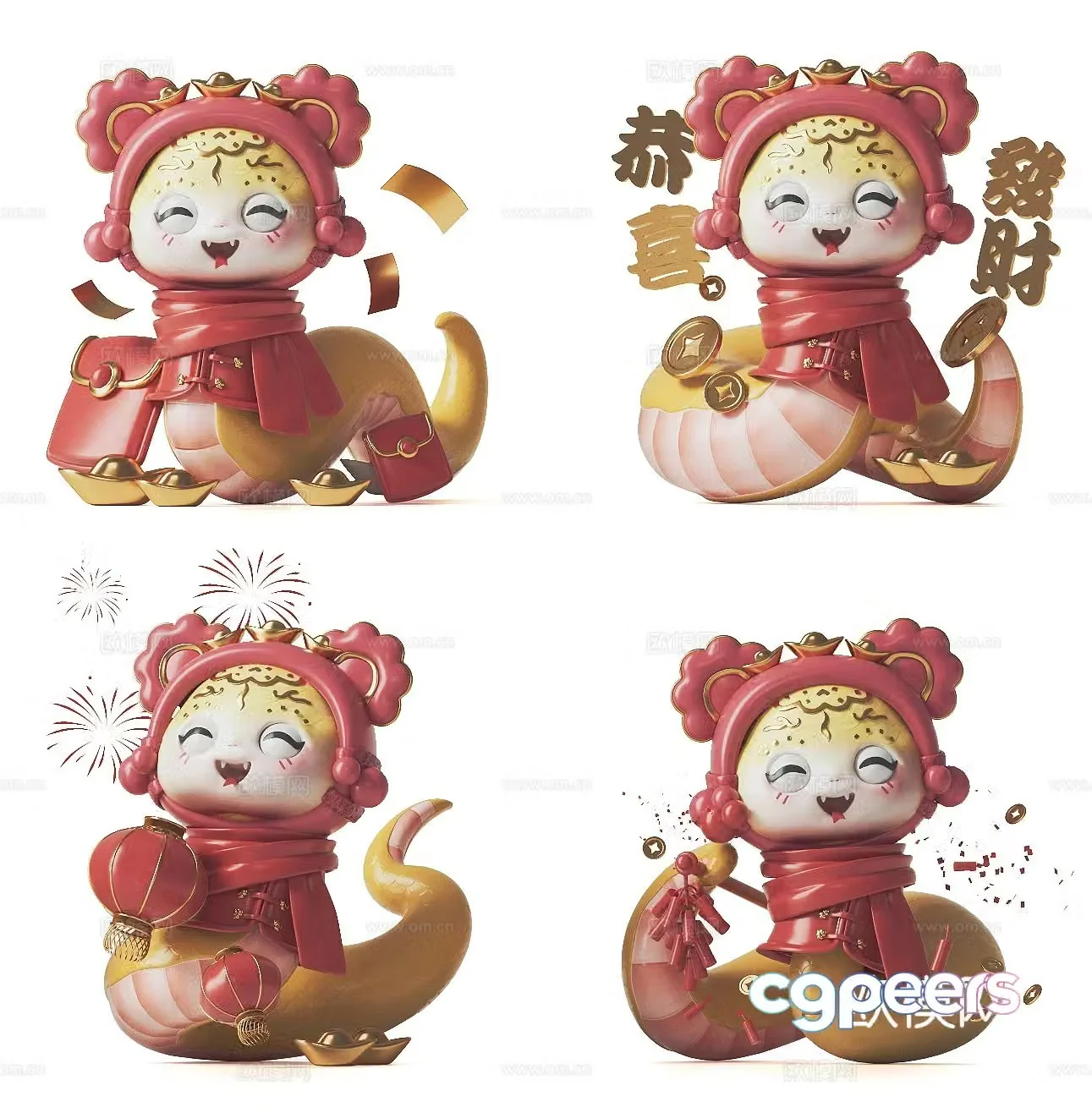 Modern Year of the Snake sculpture mascot ornament 3D model