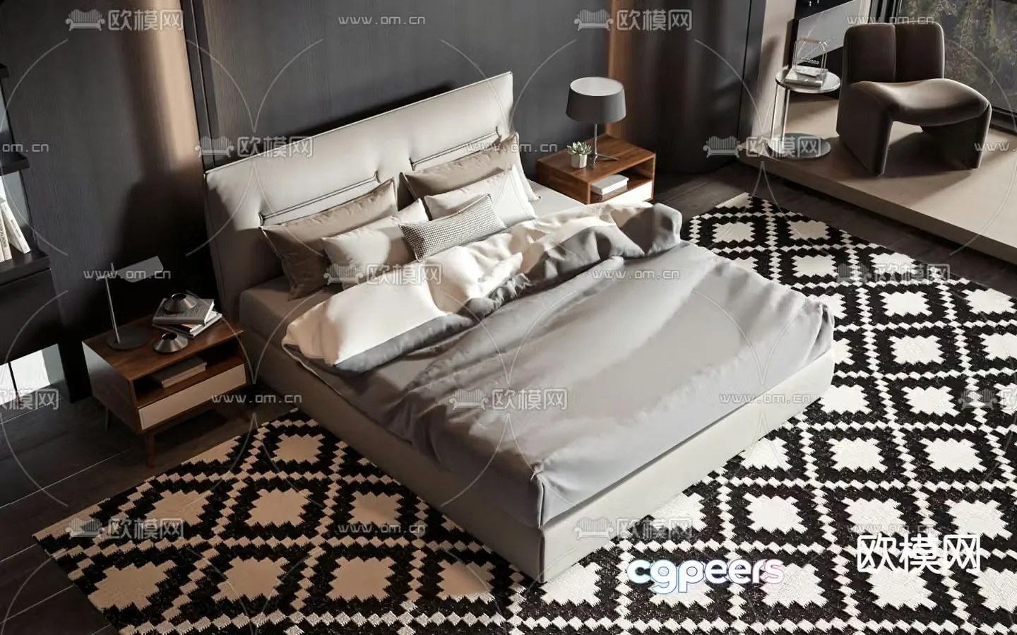 Leather double bed 3d model