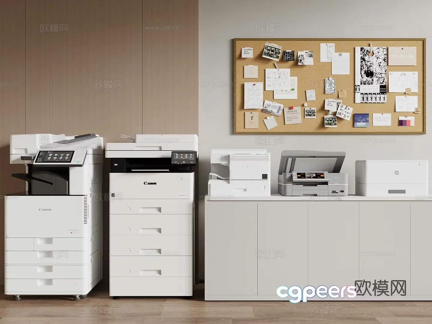 Modern office supplies paper shredder office whiteboard 3d model