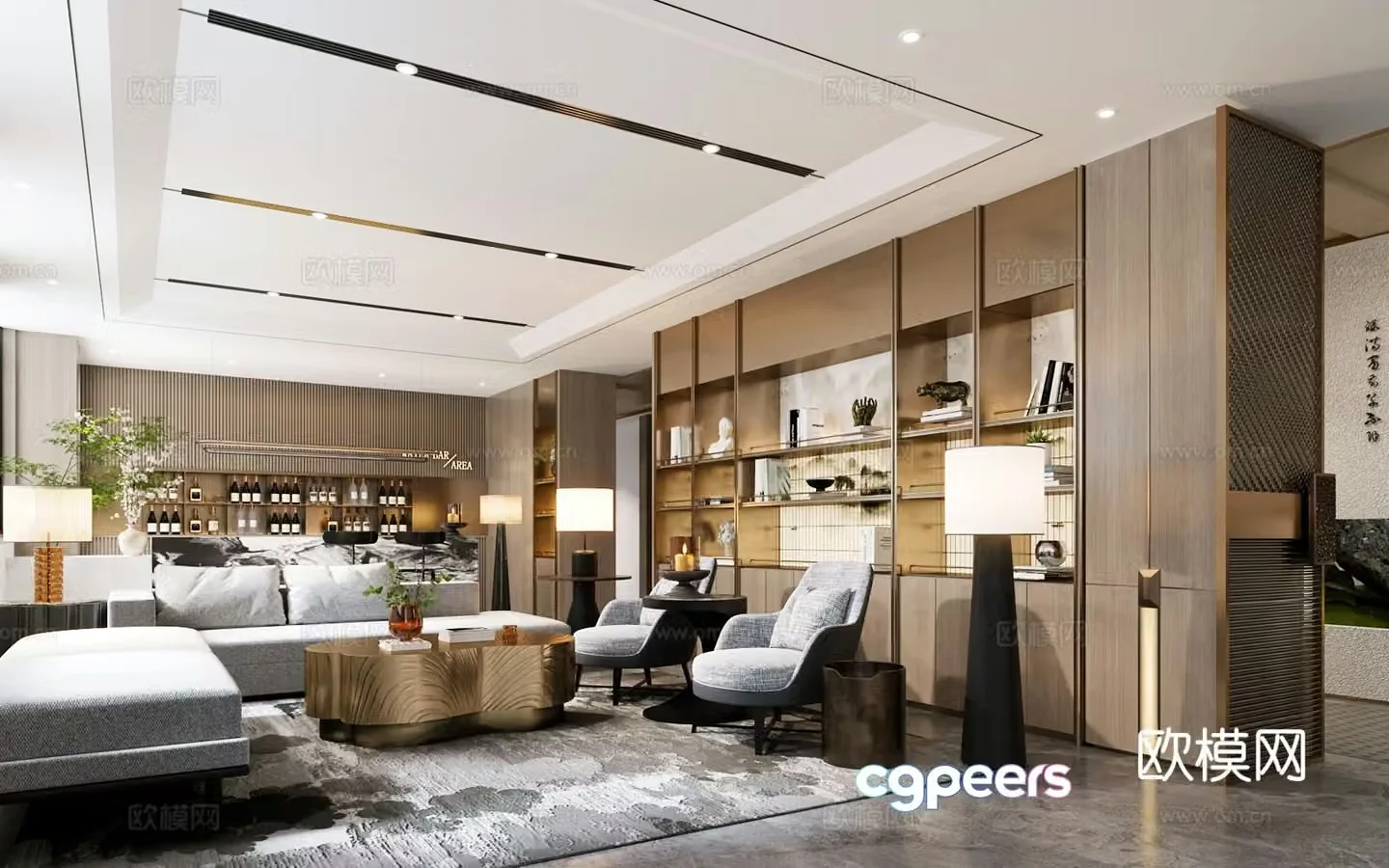 Modern hotel lounge area Sales office reception area Water bar area 3D model