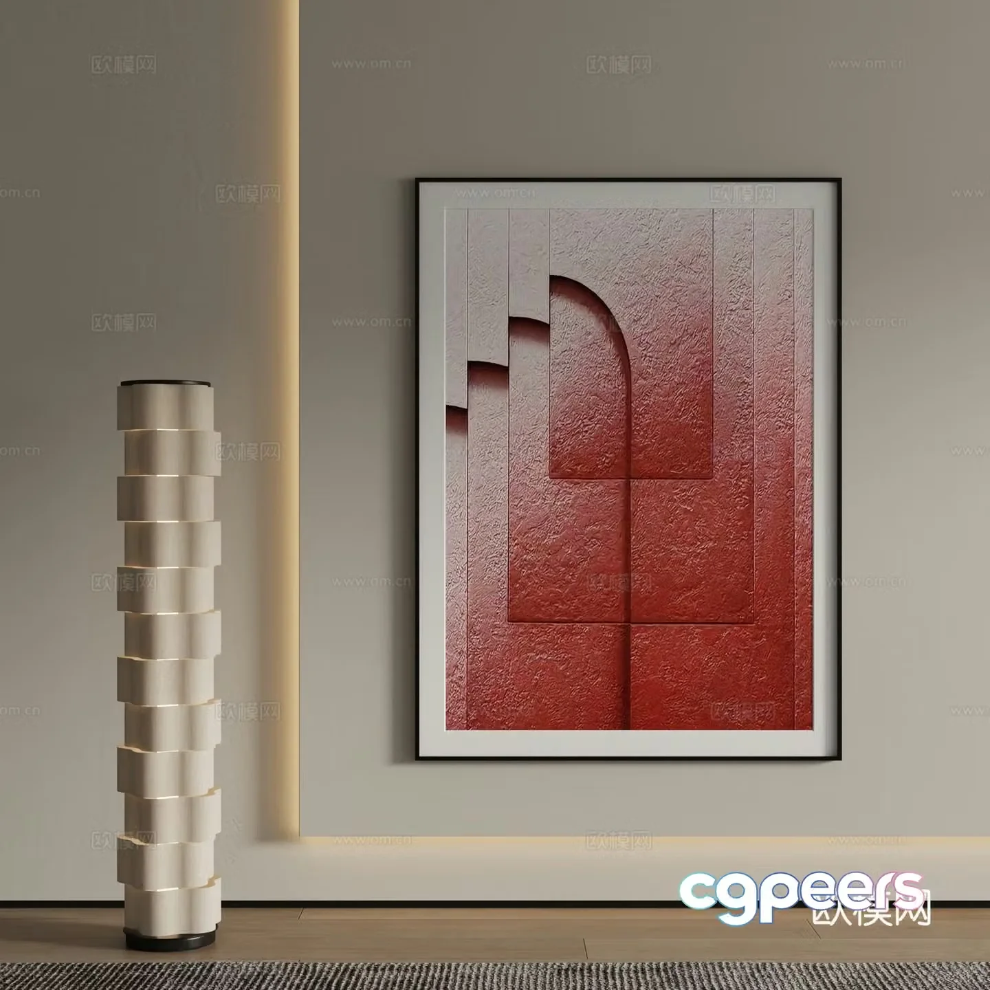 Modern decorative painting Red abstract painting 3d model