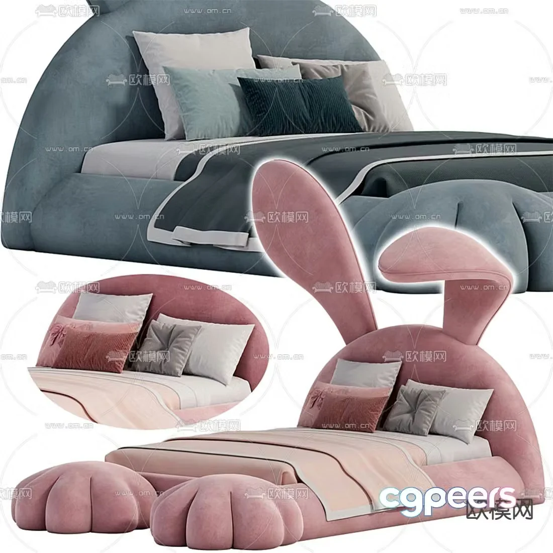 Modern rabbit ears children’s bed 3d model