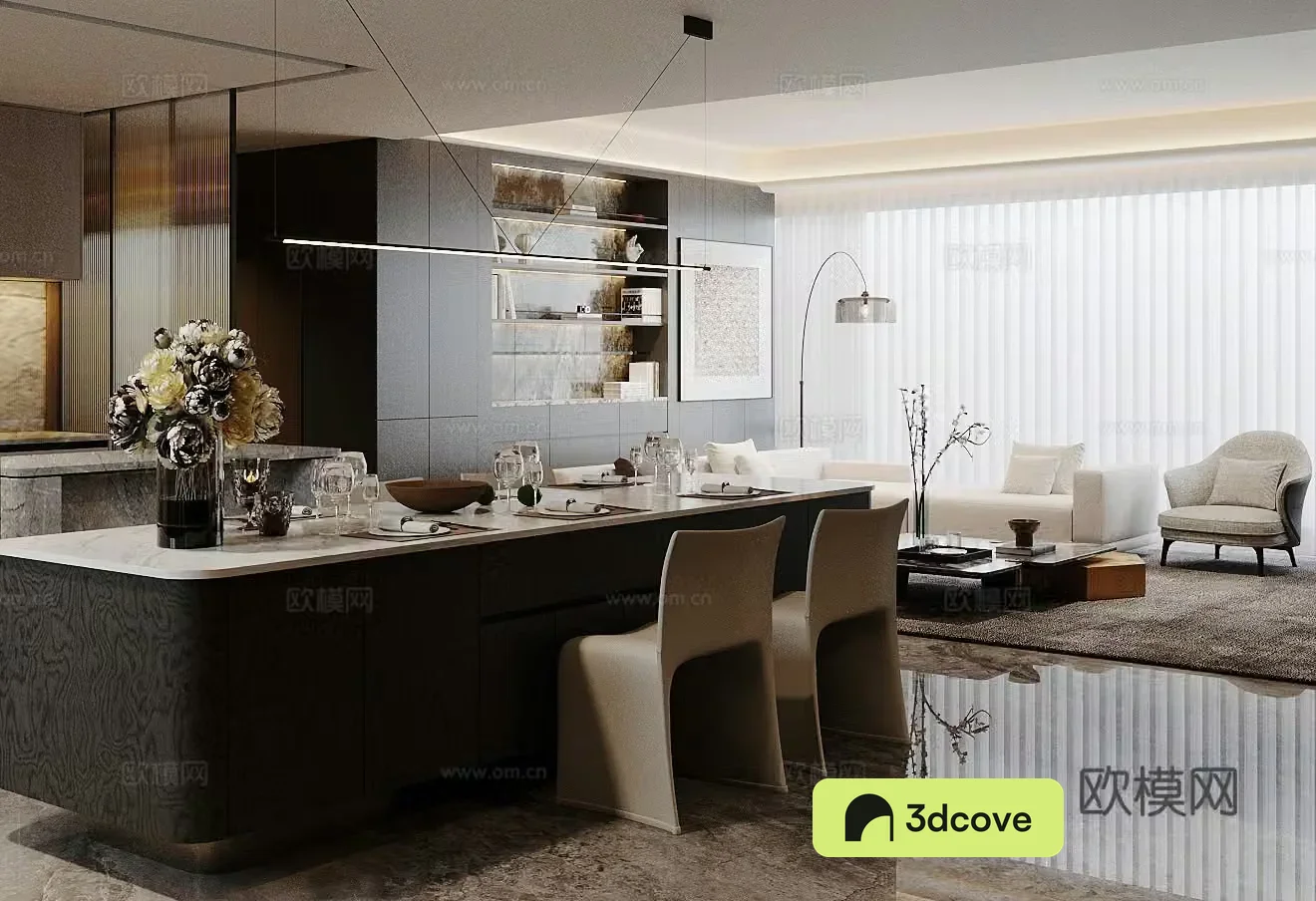 Light luxury Italian home living and dining room homeless lights modern living and dining room horizontal living and dining room