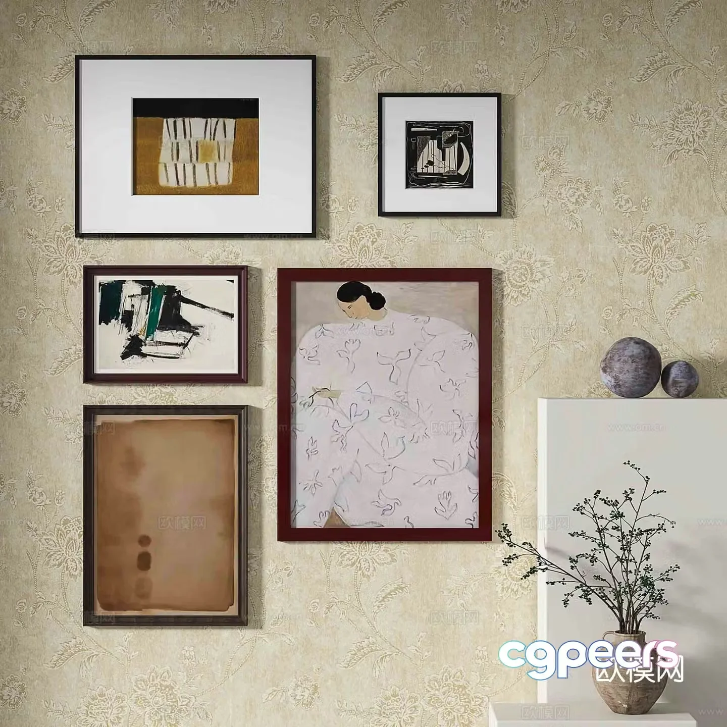 Nordic decorative painting retro painting combined hanging painting 3D model