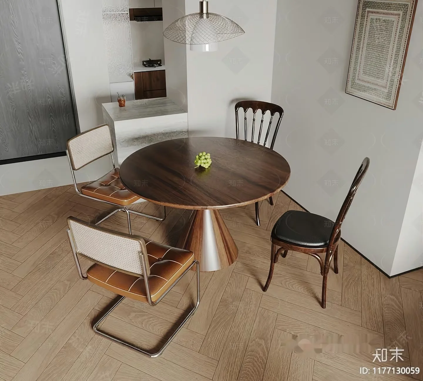 A Small Dining Table With Four Chairs 3D Model – 12124 – VRAY Render