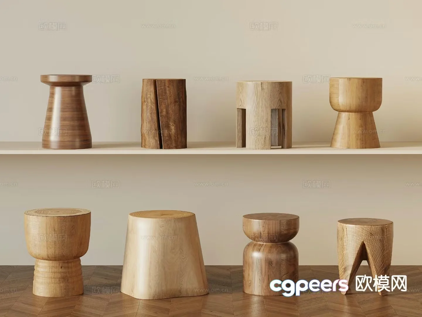 modern stool wooden stool round stool wooden pier 3d model