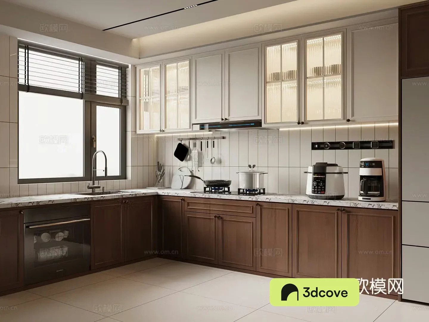 Middle style kitchen dishwasher range hood 3d model
