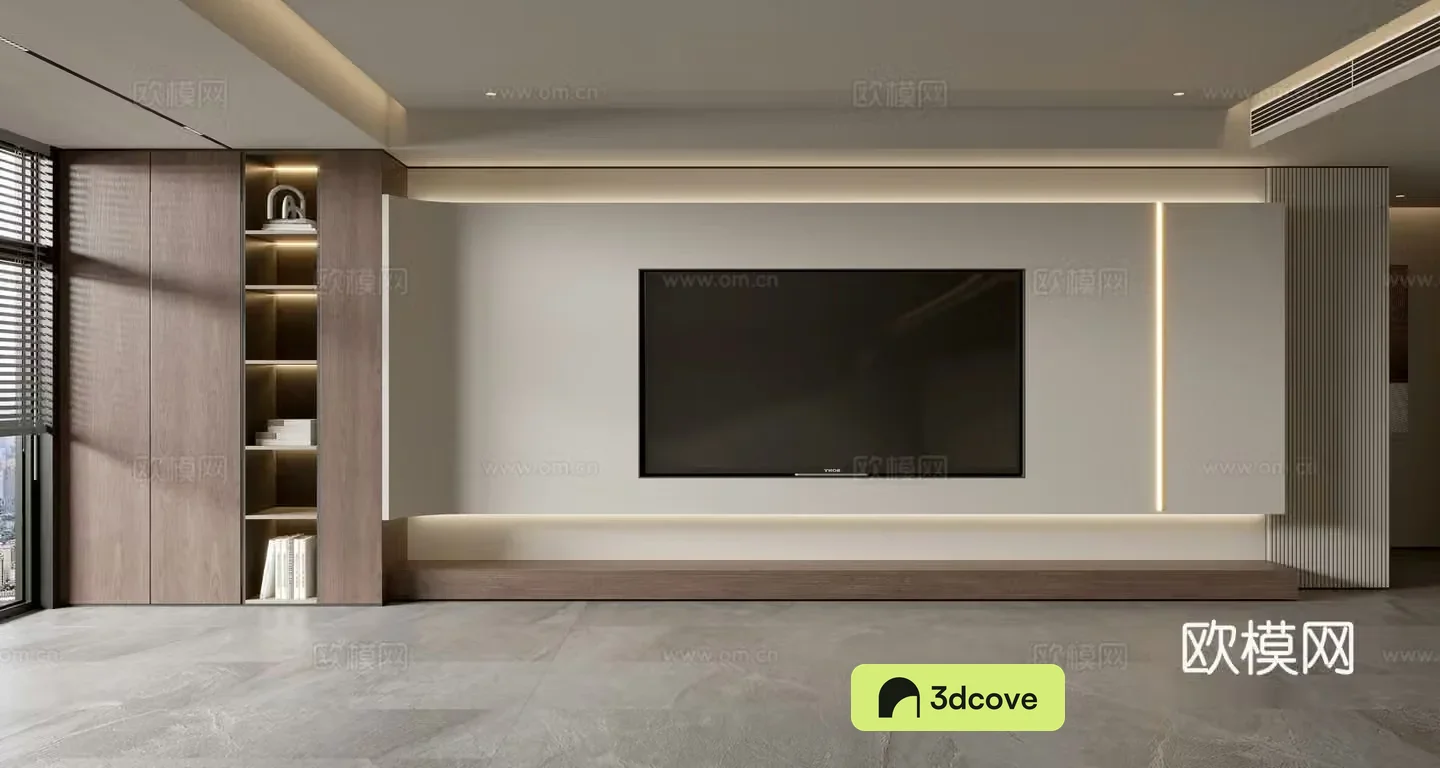 Middle-aged TV background wall 3d model