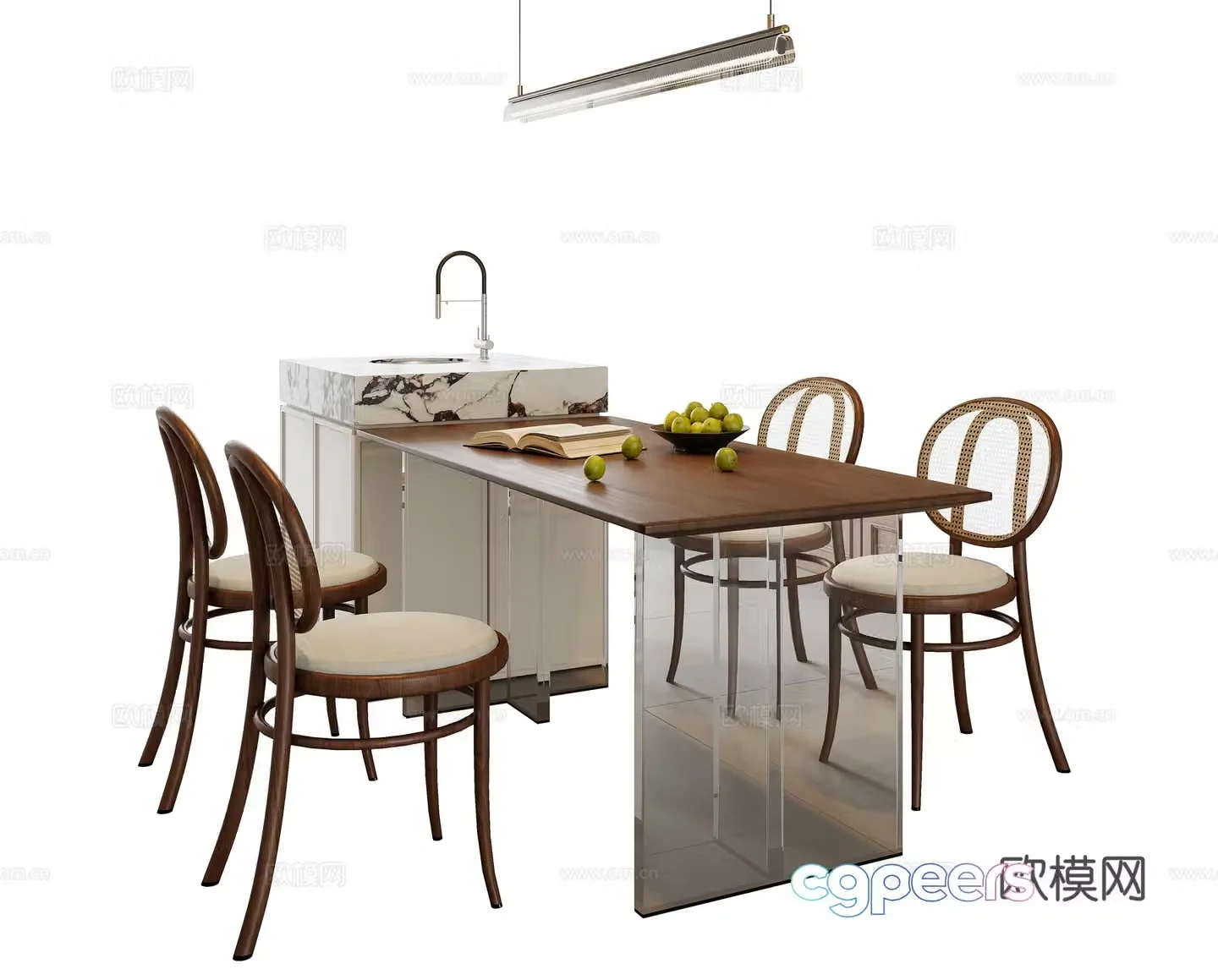 Medium style dining table and chair combination 3D model