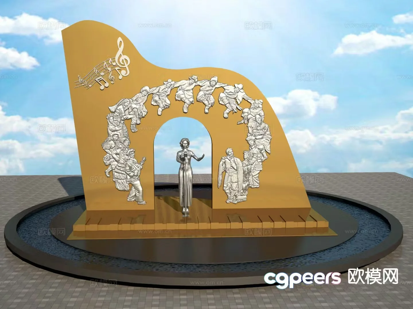 Female singer sculpture city landscape sculpture 3d model
