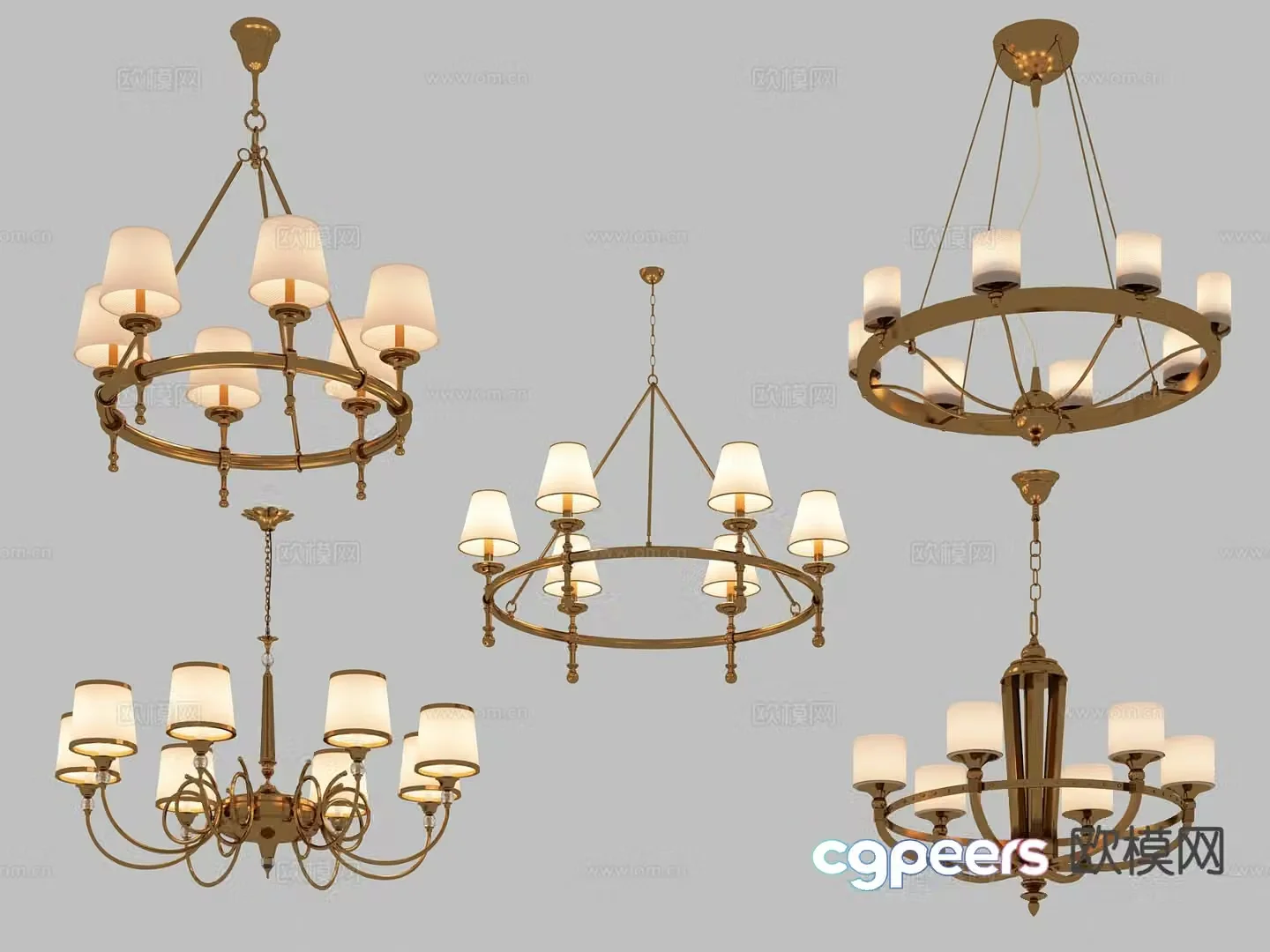 Simple European multi-head chandelier 3D model
