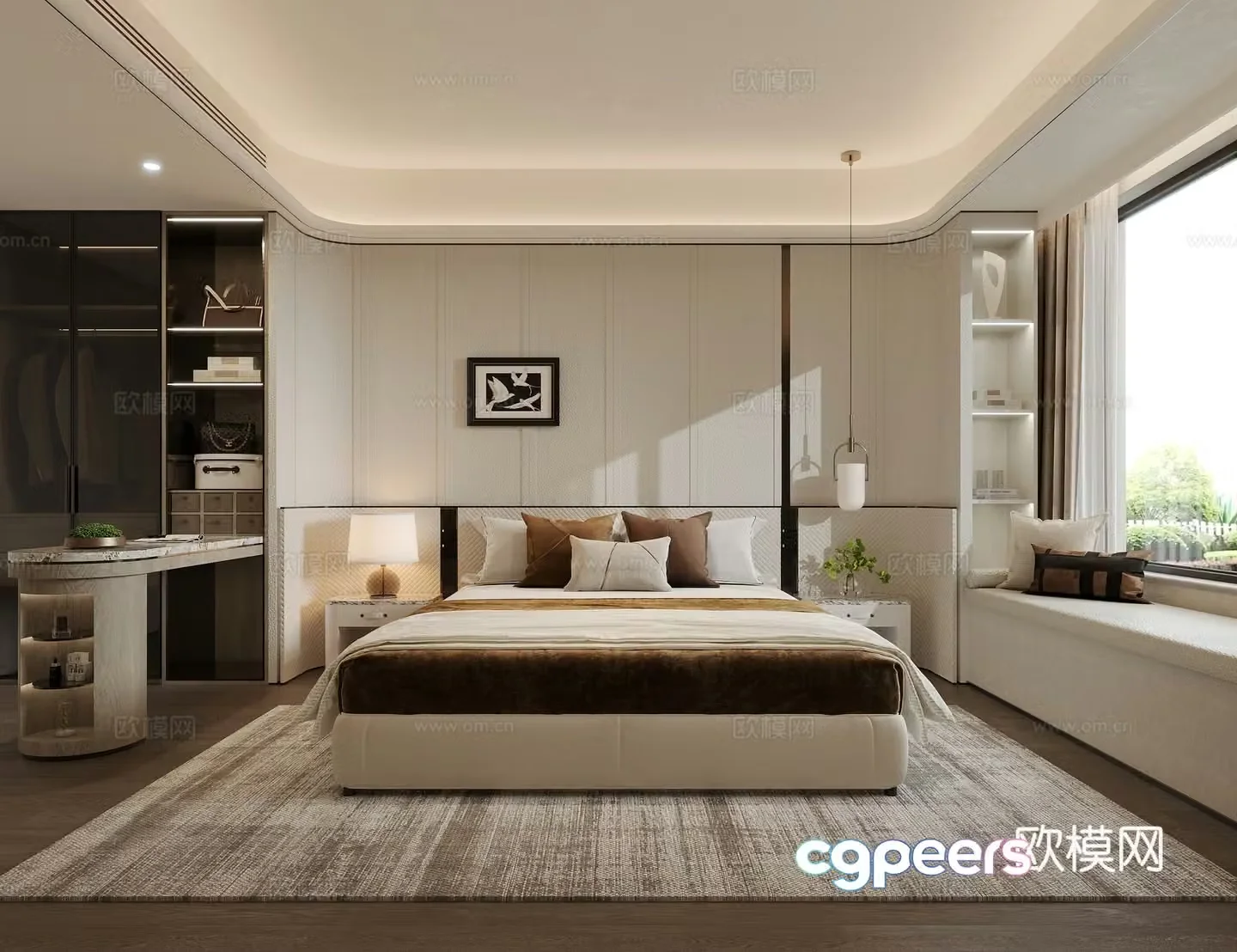 Bedroom dressing table wardrobe bedding lamp bay window mat background wall hard bag luggage 3D model