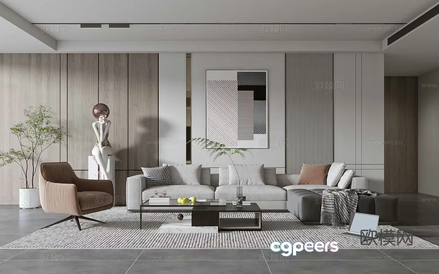 Modern living room modern sofa coffee table combination modern background wall 3d model