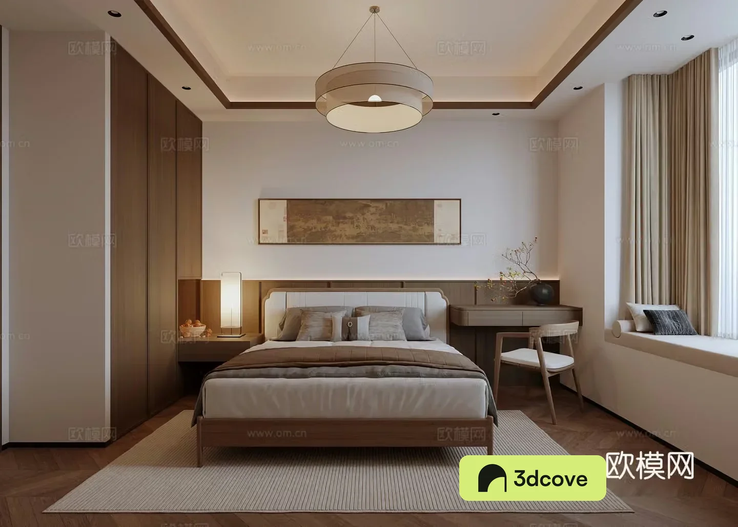 New Chinese style Song’s master bedroom wardrobe chandelier hanging picture desk makeup desk