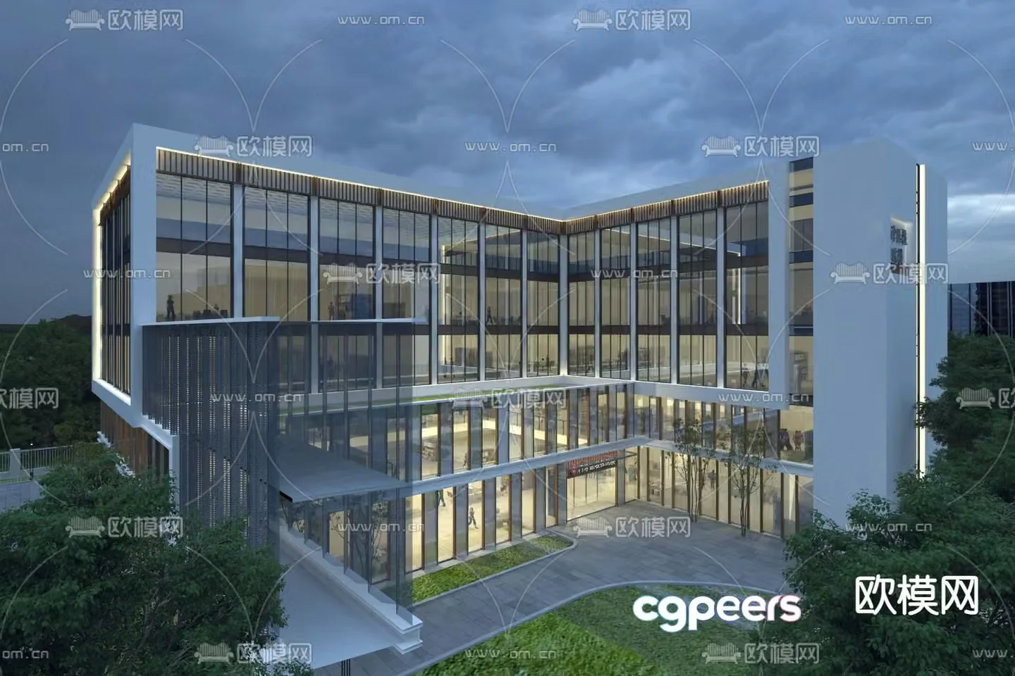 Hospital appearance 3D model of inpatient building