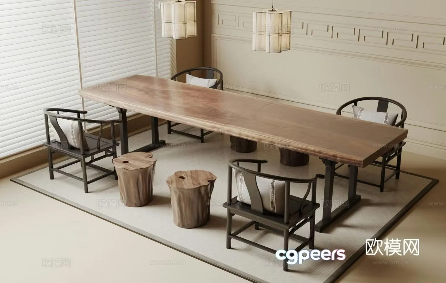 New Chinese tea table and chairs 3d model