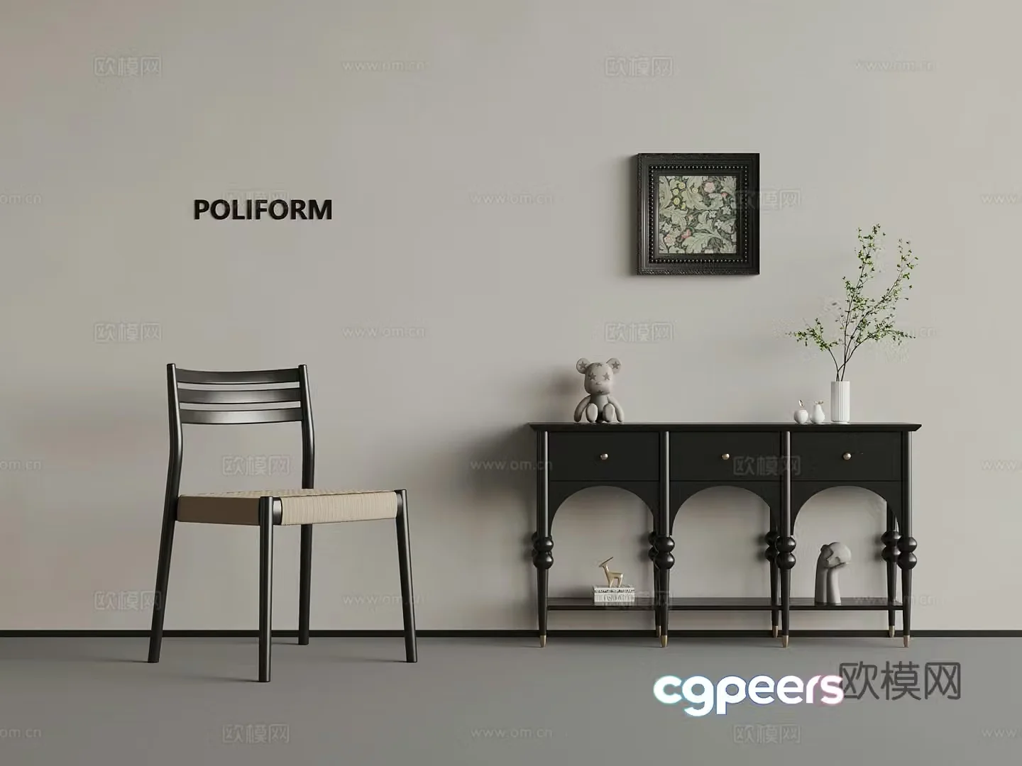 13 French side cabinet leisure chair hanging painting 3d model