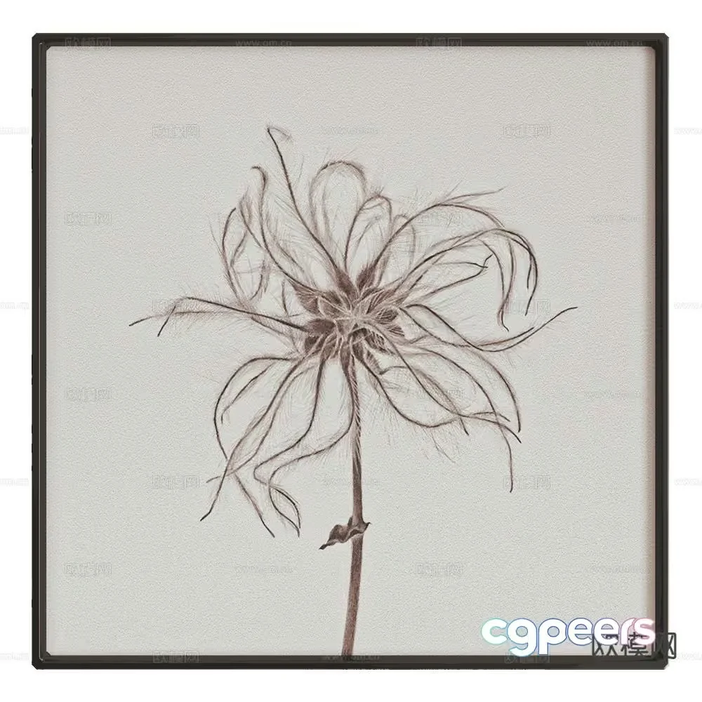 The Image Features A Flower In A Frame Characterized By Its Sepia-Ton 3D Model – 8266 – VRAY Render
