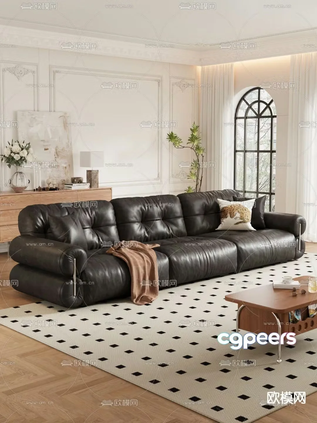 Three seater sofa leather sofa 3d model