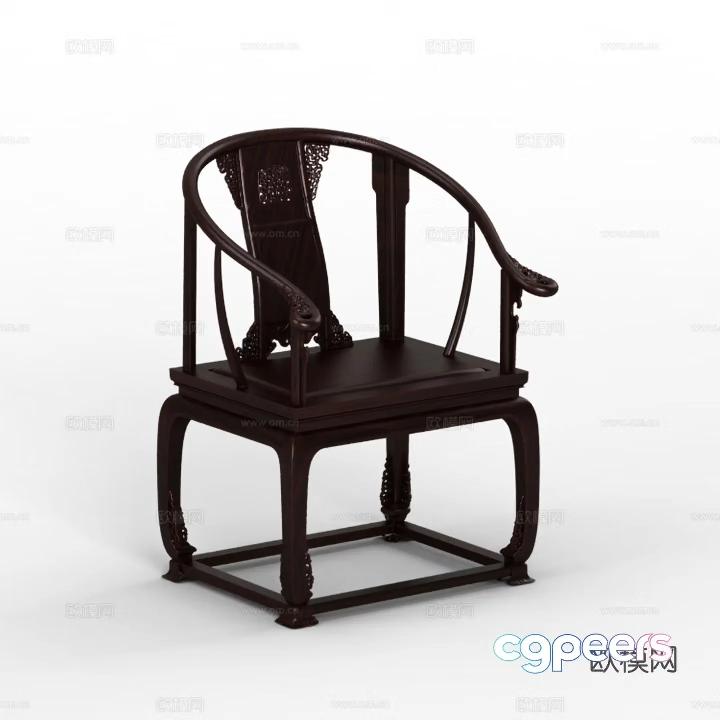 Chinese style ring chair round chair carved shape solid wood 3D model
