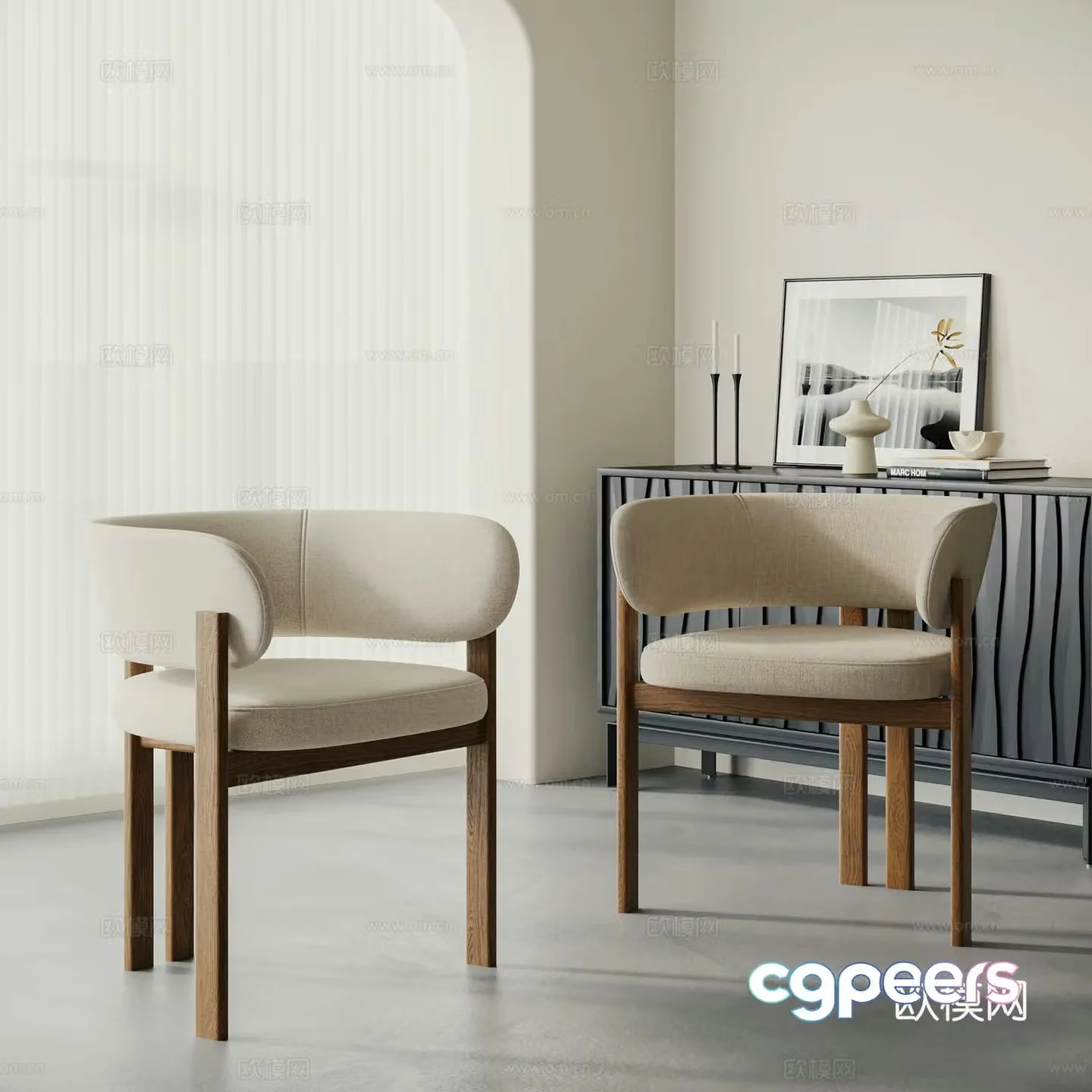 Modern single chair combination Single chair dining chair armchair wooden chair book chair fabric dining chair solid wood 3d model