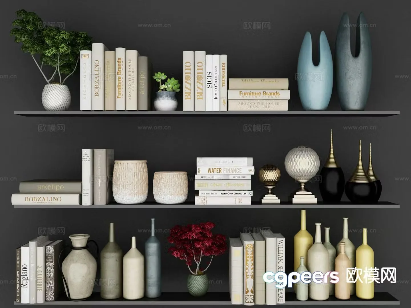Modern jewelry ornaments books vase 3d model