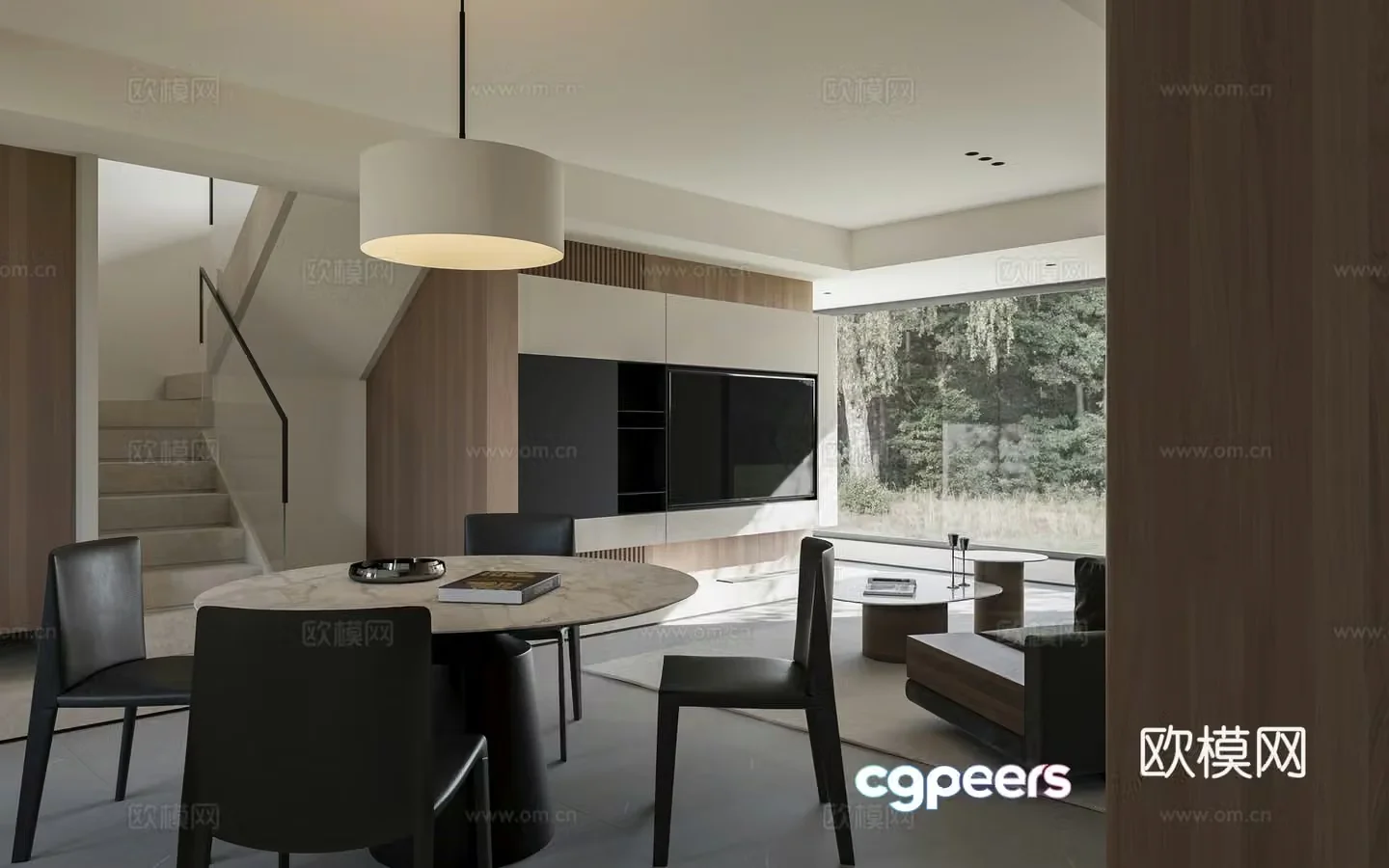 Modern living and dining room 3d model