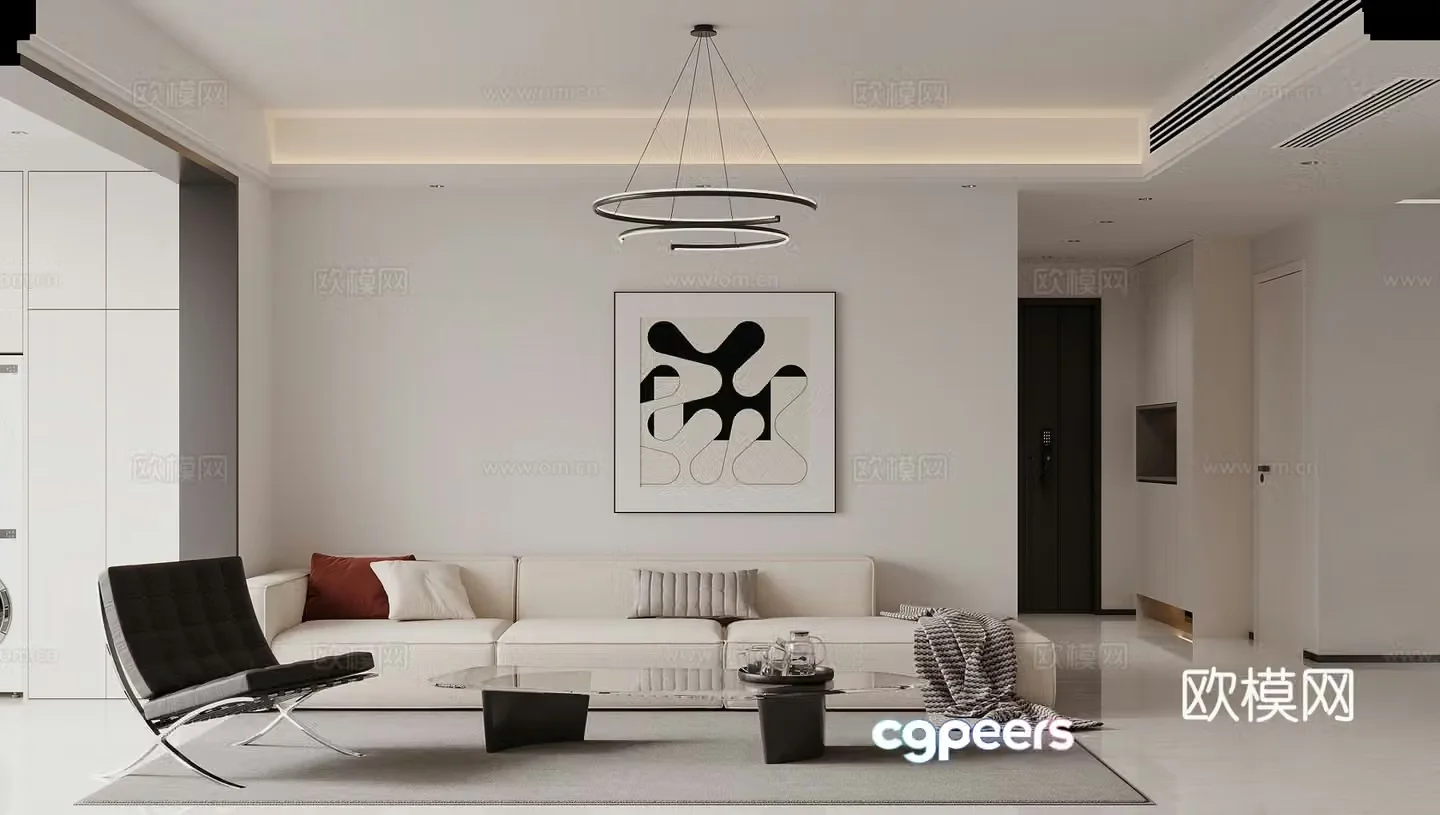 Modern minimalist living and dining room 3D model