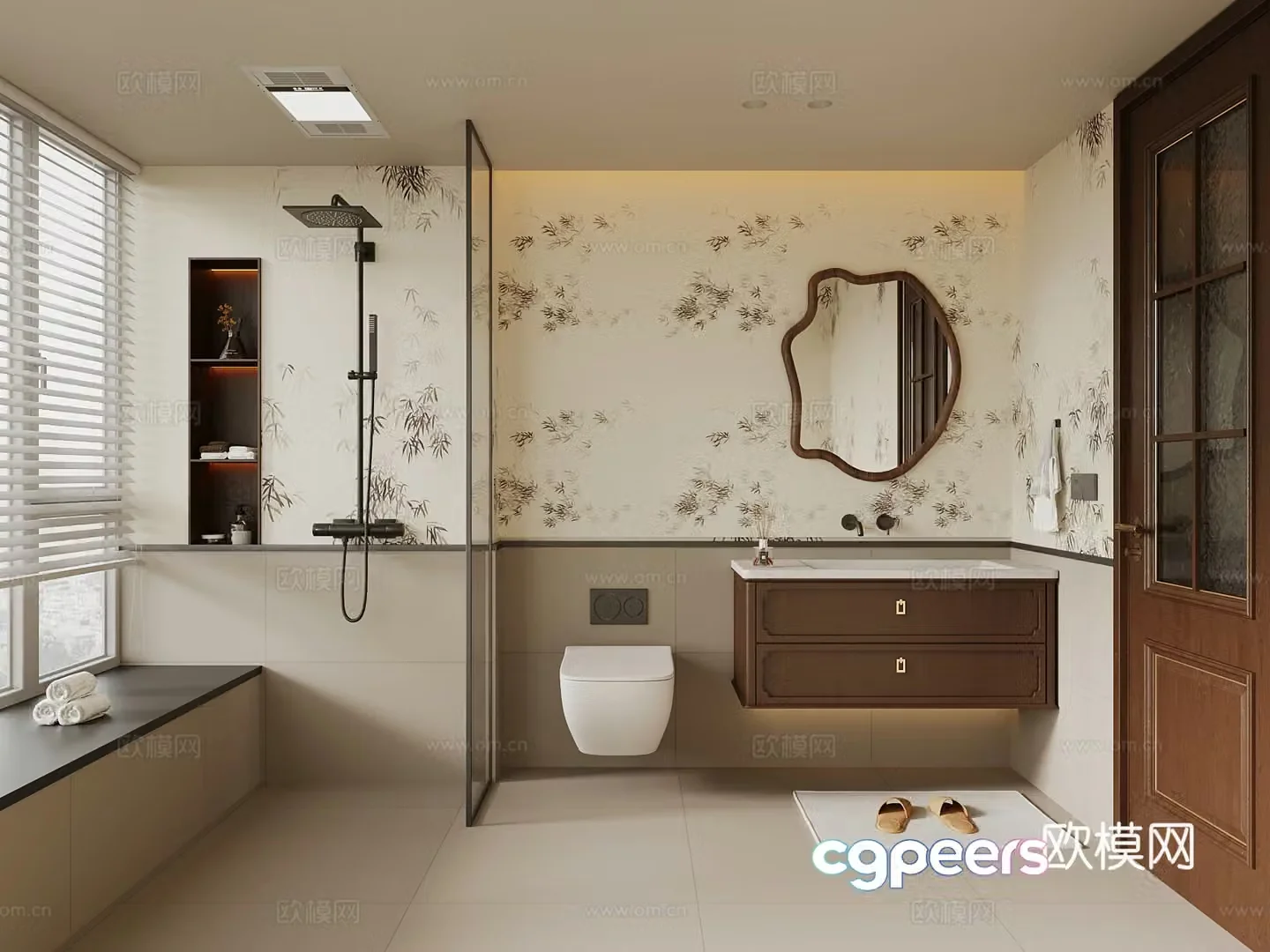 New Chinese style bathroom bathroom cabinet rain shower toilet 3d model