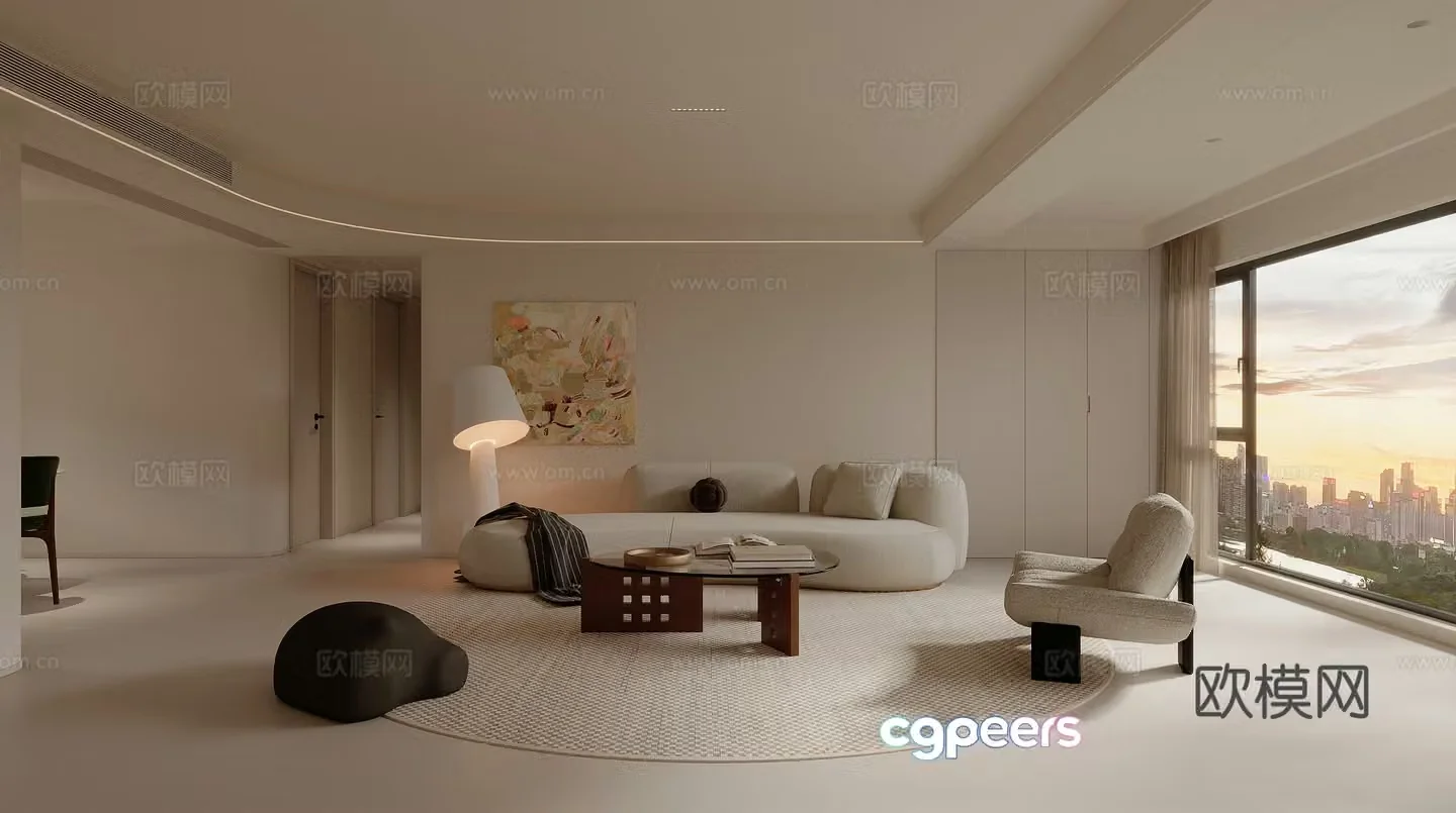 Modern Cream Style Restaurant 3D Model