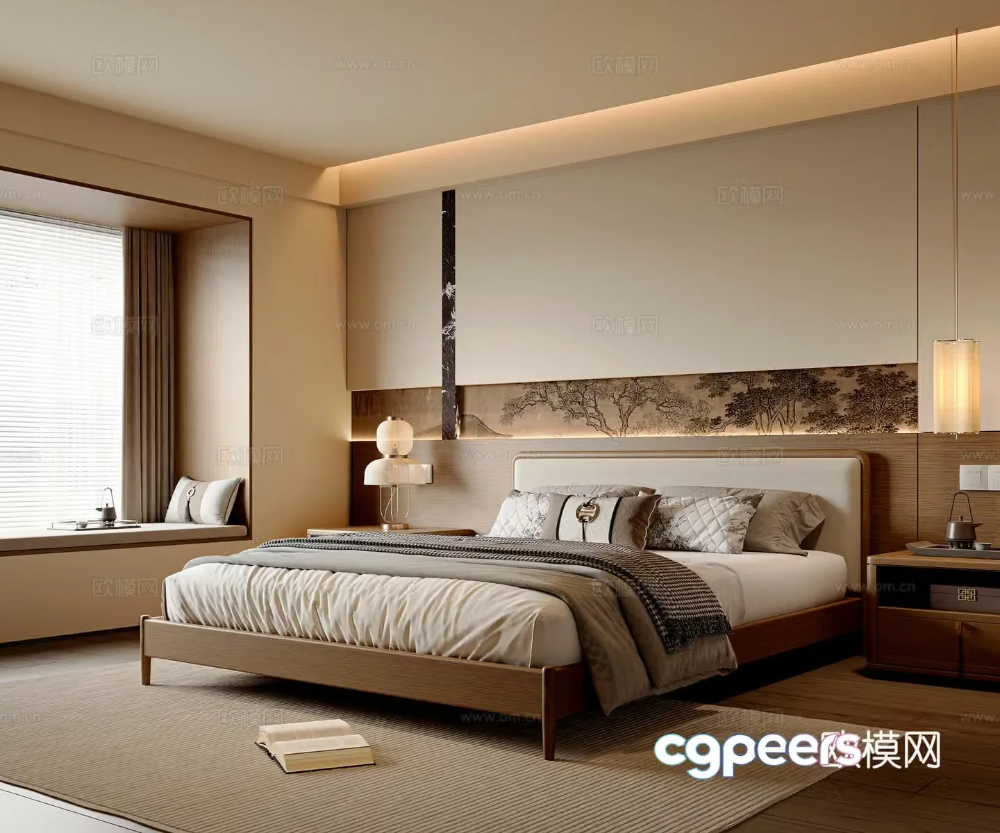 New Chinese style Chinese bedroom double bed new Chinese style chandeliers new Chinese style desk lamp bedroom accessories ornaments 3D model