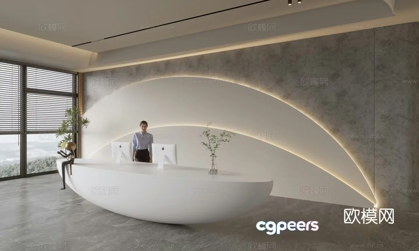 Modern company front desk reception area bar reception desk service desk company front desk background 3D model