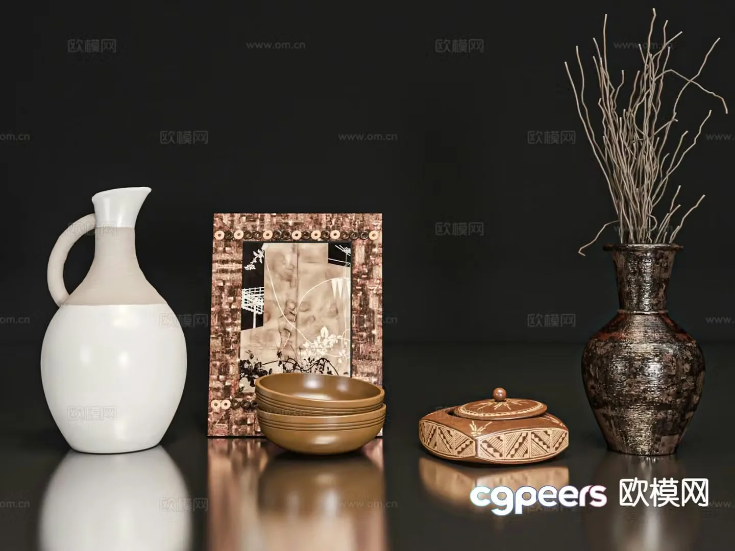 Wabi-sabi decorations table decorations vases hanging paintings 3D model