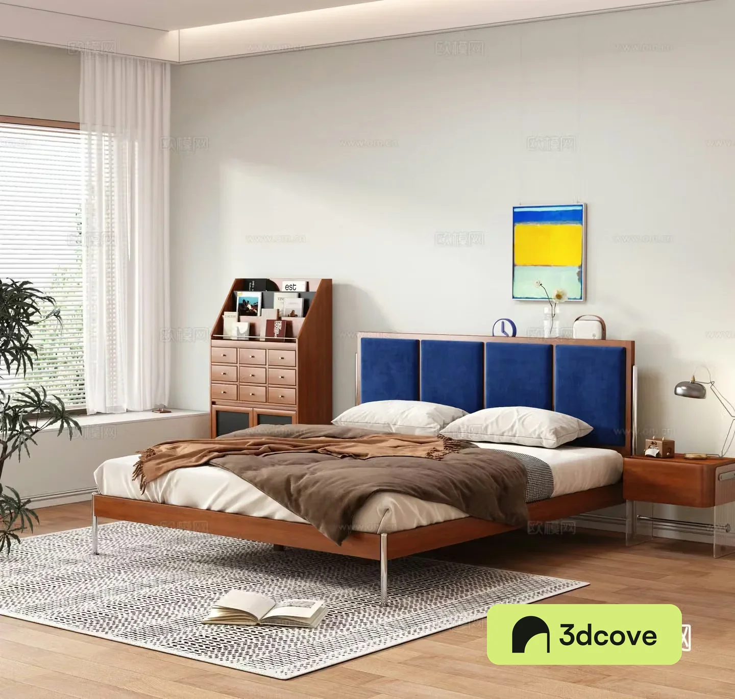 Medium retro double bed solid wood bed master bedroom bed finished double bed solid wood bed nightstand