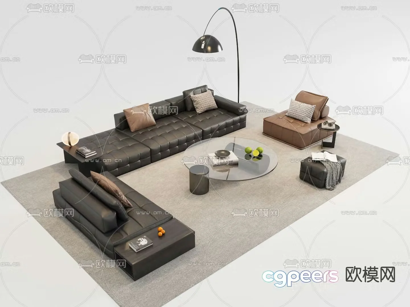 Modern modular sofa leather sofa 3d model