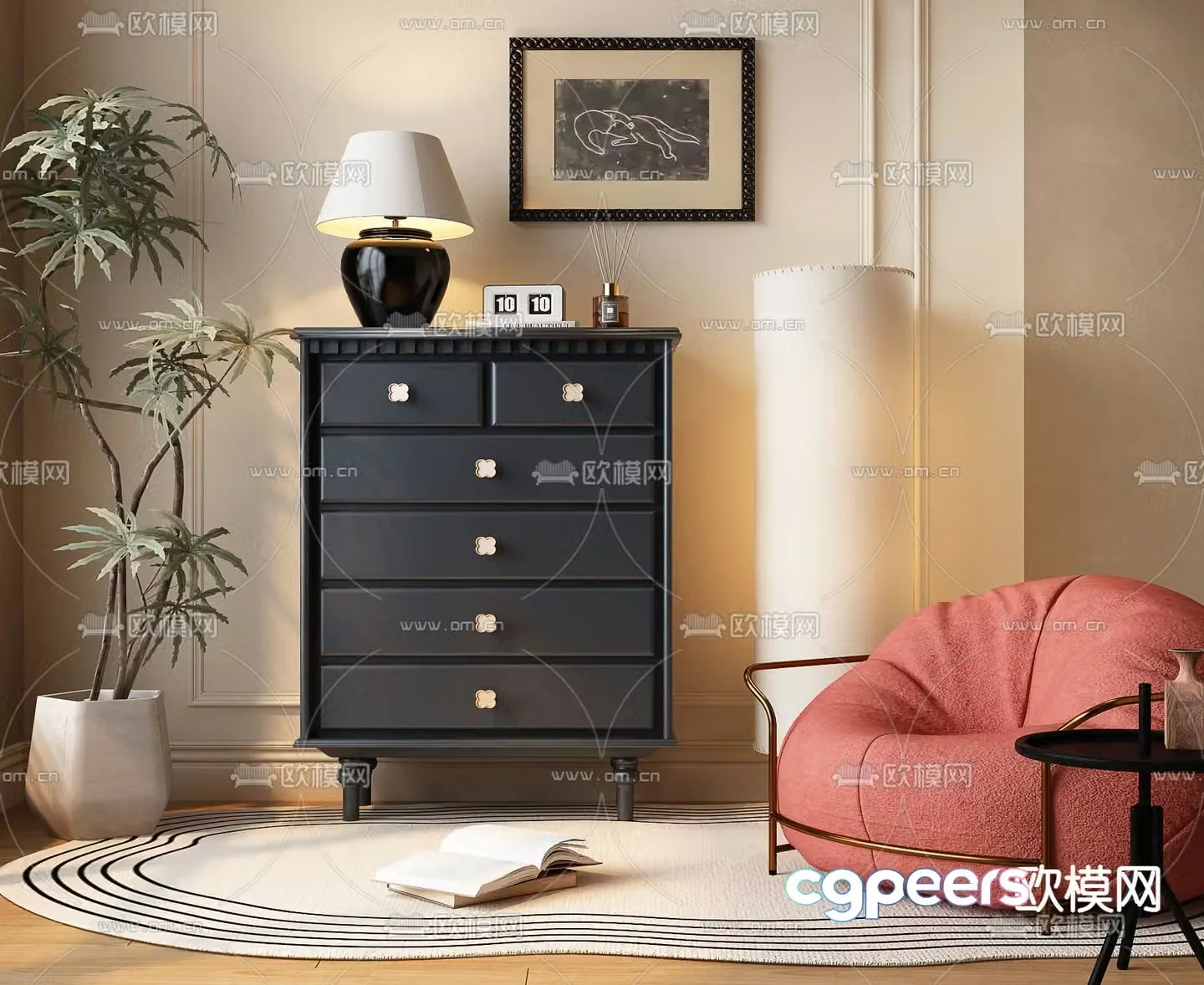 Medieval style chest of drawers 3D model