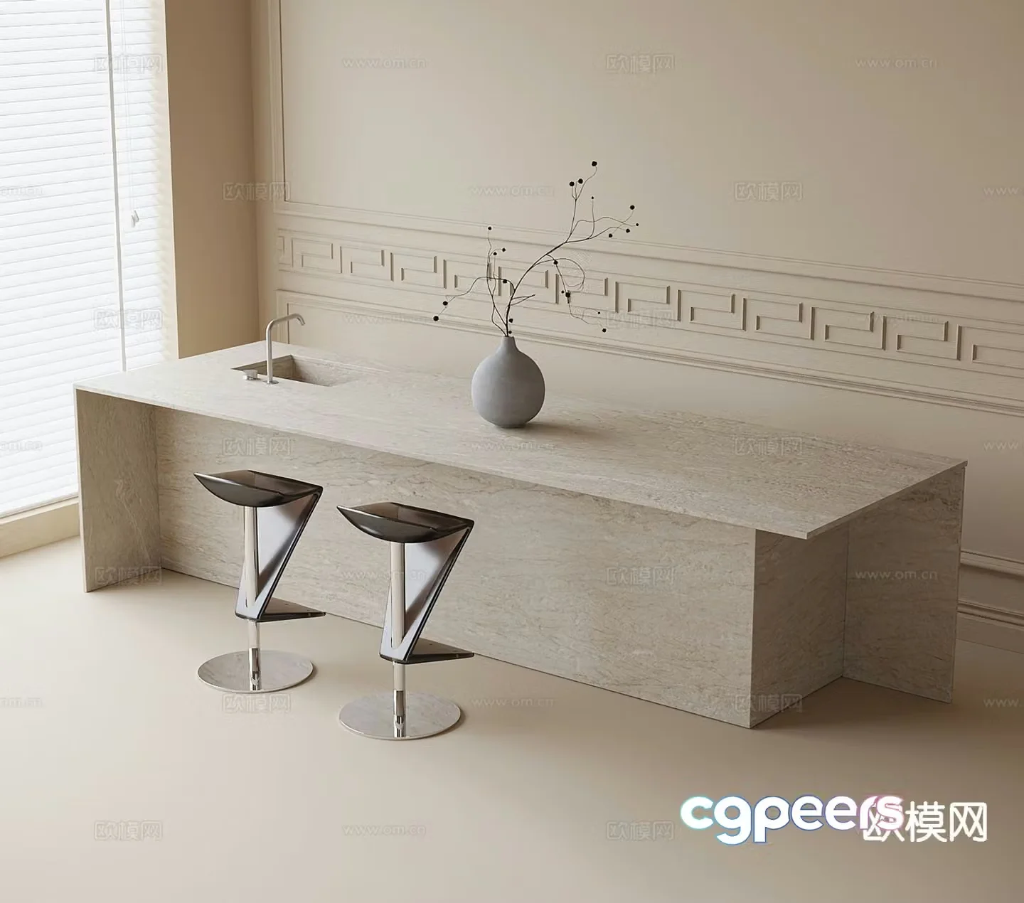 Cream style bar island 3D model