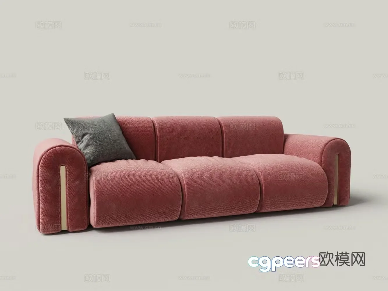 Modern red velvet metal three-person sofa 3d model